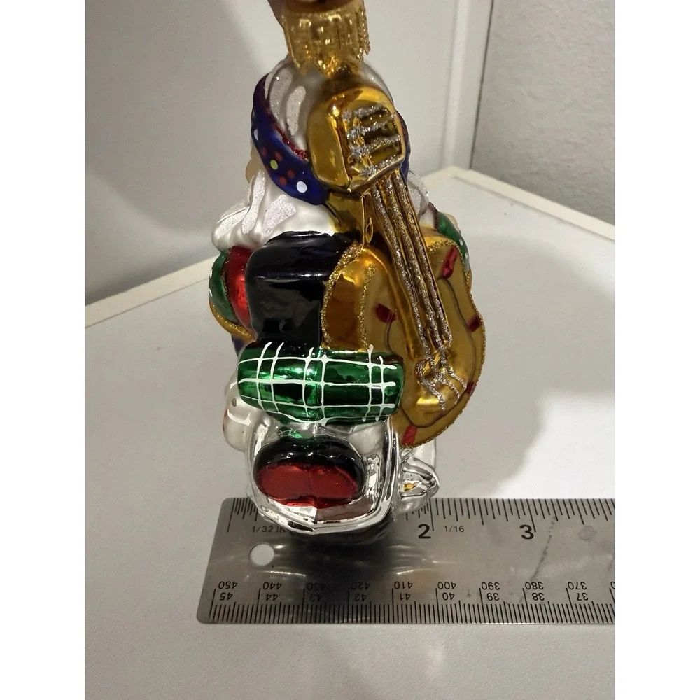 Max Glass Santa Claus Riding Motorcycle Blown Glass Christmas Ornament Poland